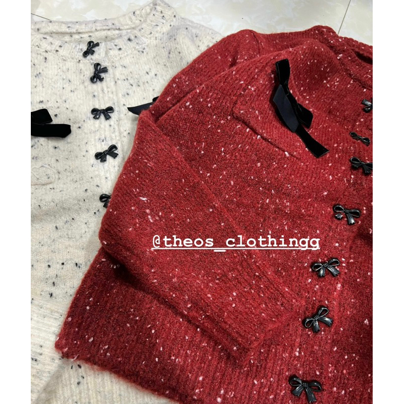 Áo Len Nơ Đỏ Đính Cúc Hai Màu Chuẩn QCL1 Kèm Ảnh Thật Ở Cuối