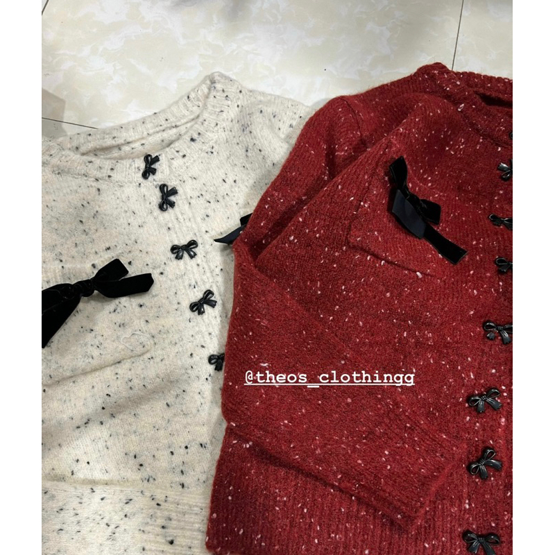 Áo Len Nơ Đỏ Đính Cúc Hai Màu Chuẩn QCL1 Kèm Ảnh Thật Ở Cuối