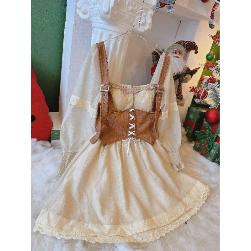 Đầm phối gile xoè tay dài