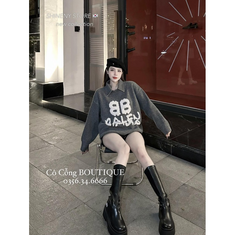 Áo Len Thêu Ba len Cổ Bò