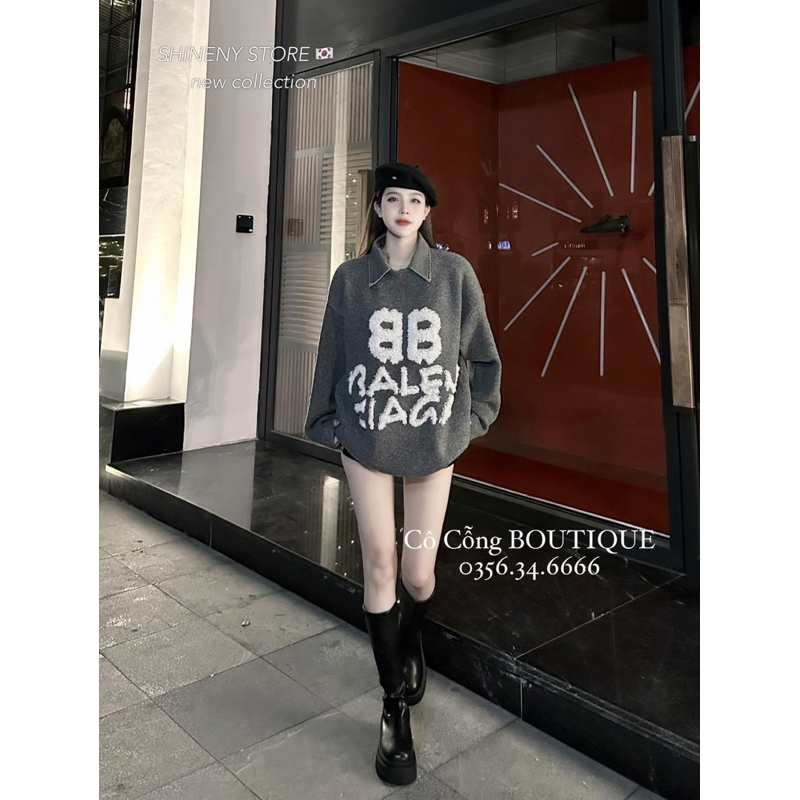 Áo Len Thêu Ba len Cổ Bò