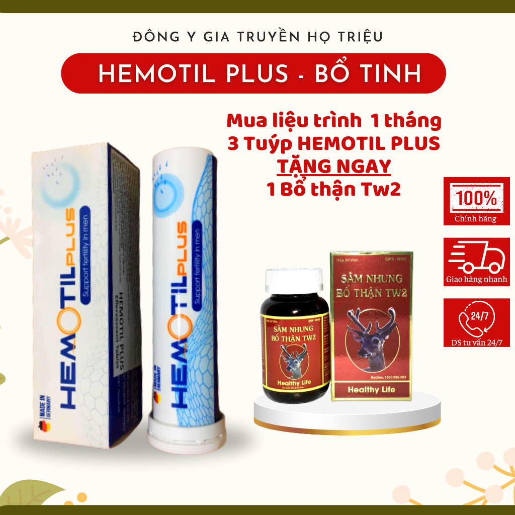 Viên sủi Hemotil Plus, hộp 10 viên, bổ tinh trùng, tăng cường sinh lý nam giới