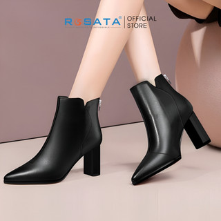 Giày bốt cổ cao nữ đế vuông 7p ROSATA RO137 mũi nhọn khóa kéo êm chân