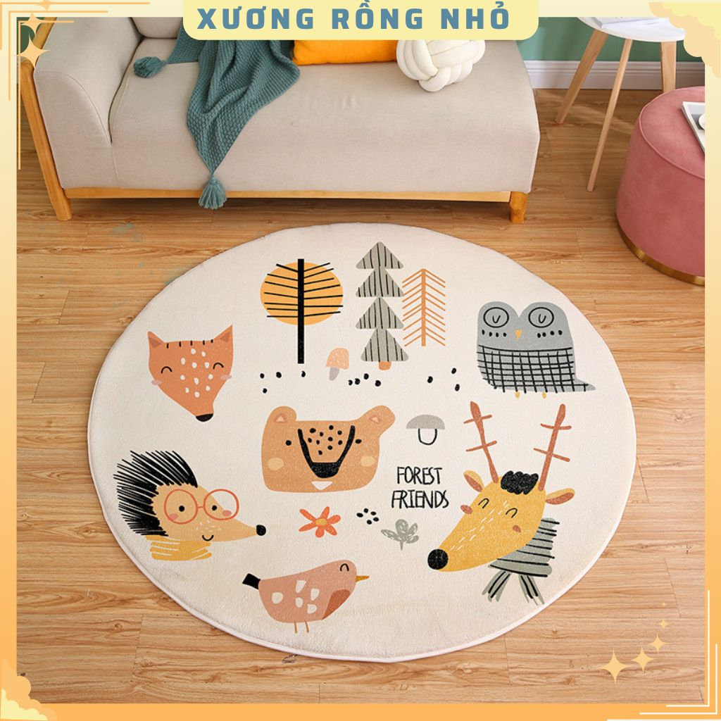 Thảm trang trí phòng bé trải sàn chống trượt in hình dễ thương - Thảm decor phòng cho bé đường kính 100cm