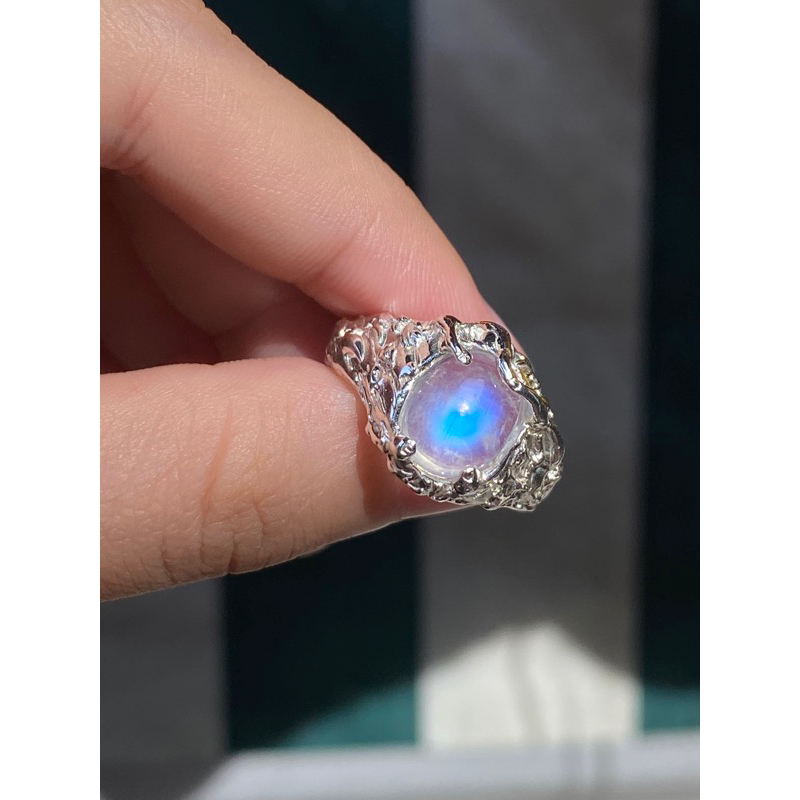 Nhẫn bạc moonstone cá tính bạc dày dặn