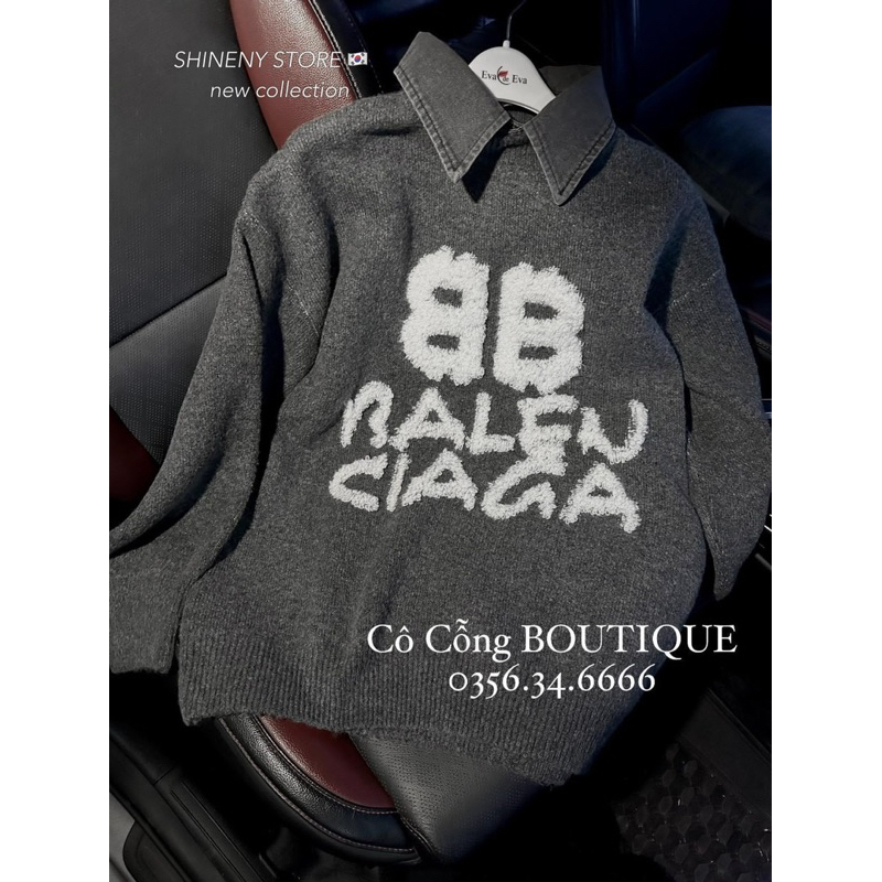 Áo Len Thêu Ba len Cổ Bò