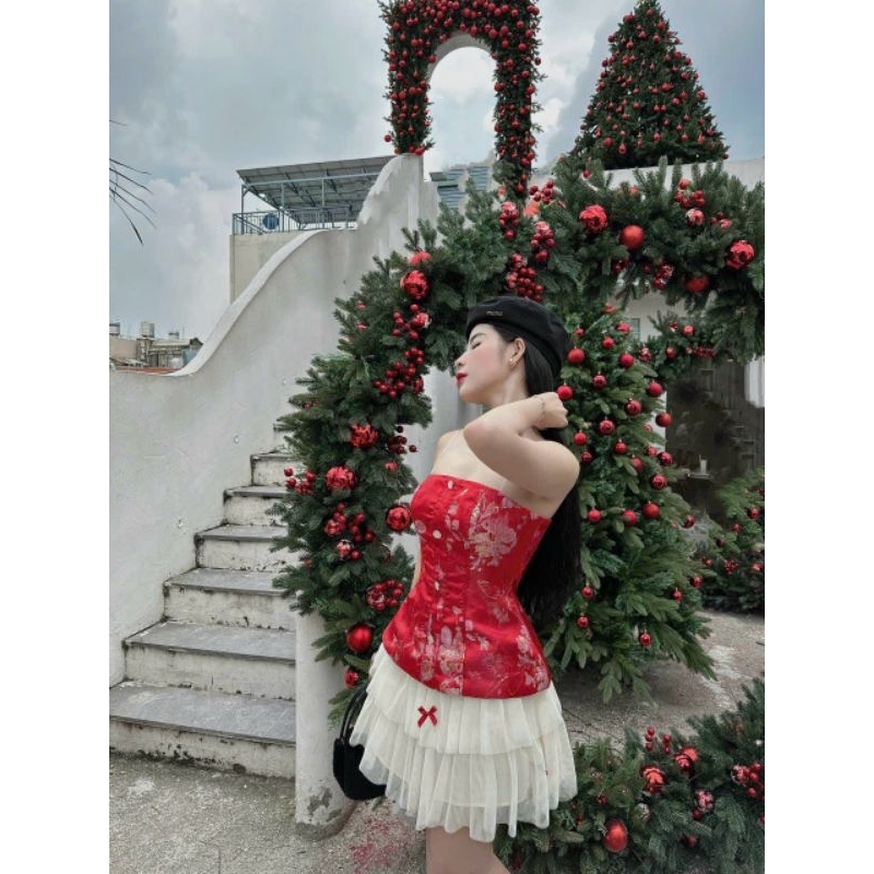 Set áo cup + chân váy lưới