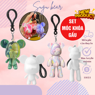 Set Gấu Đổ Màu Bearbrick, Móc Khoá DIY đổ màu Acrylic nhiều màu sắc đẹp mắt đa dạng Hot Trend - SuGu Bear