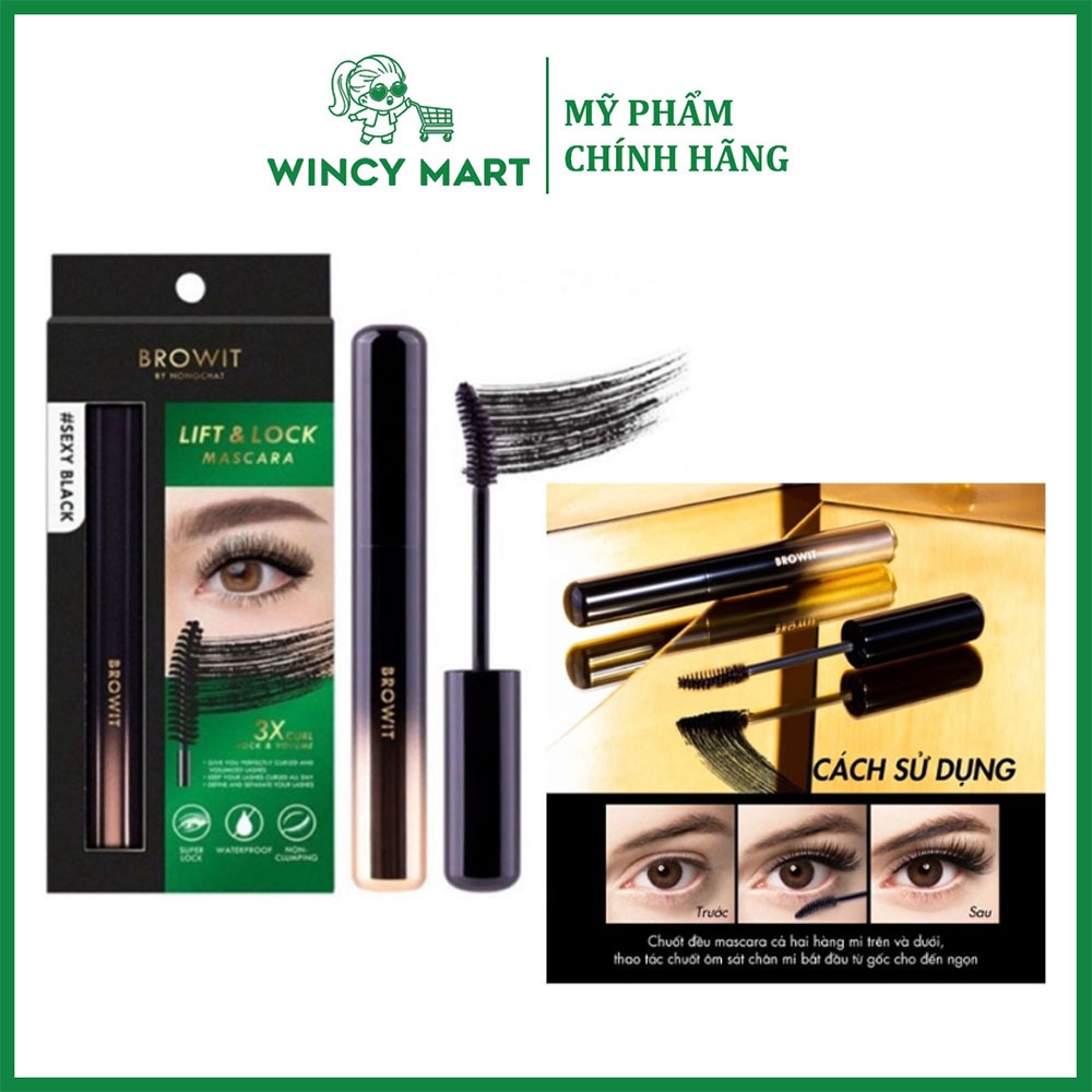 Mascara Lift & Lock Browit By NongChat Siêu Cong Mi Gấp 3 Lần Giúp Dày Mi, Không Lem Không Trôi Thái Lan 6G - Wincy Mart