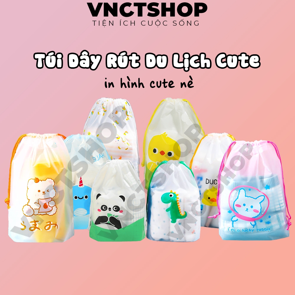 Túi dây rút cute vnctshop, túi rút dây đựng giày dép quần áo đồ lót du lịch dễ thương nhựa chống nước