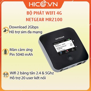 Bộ phát wifi từ sim 4G Netgear MR2100 tốc độ download 2Gbps dung lượng pin 5040mAh hỗ trợ 20 thiết bị kết nối mạng