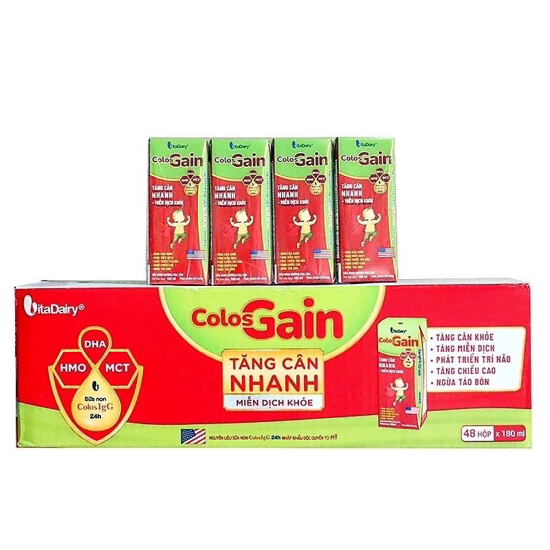 Thùng 48 hộp sữa  Colos Gain pha sẵn tiện lợi 180ml Giải pháp giúp trẻ tăng cân nhanh, miễn dịch khỏ