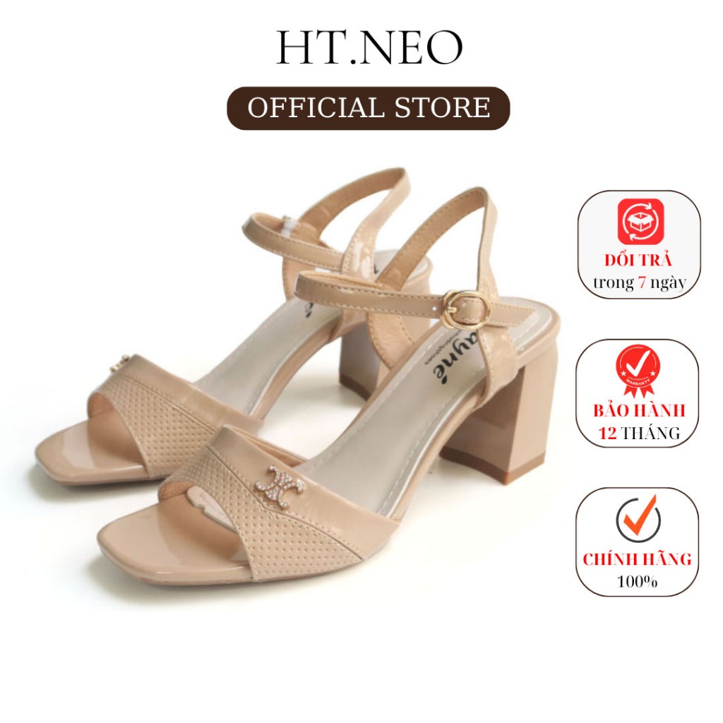 Giày Sandal Nữ HT.NEO Da Thật Cao Cấp , Thiết Kế Quai Ngang ,Gót Vuông Cao 7cm ,Kiểu Dáng Basic Lịch Sự SD15