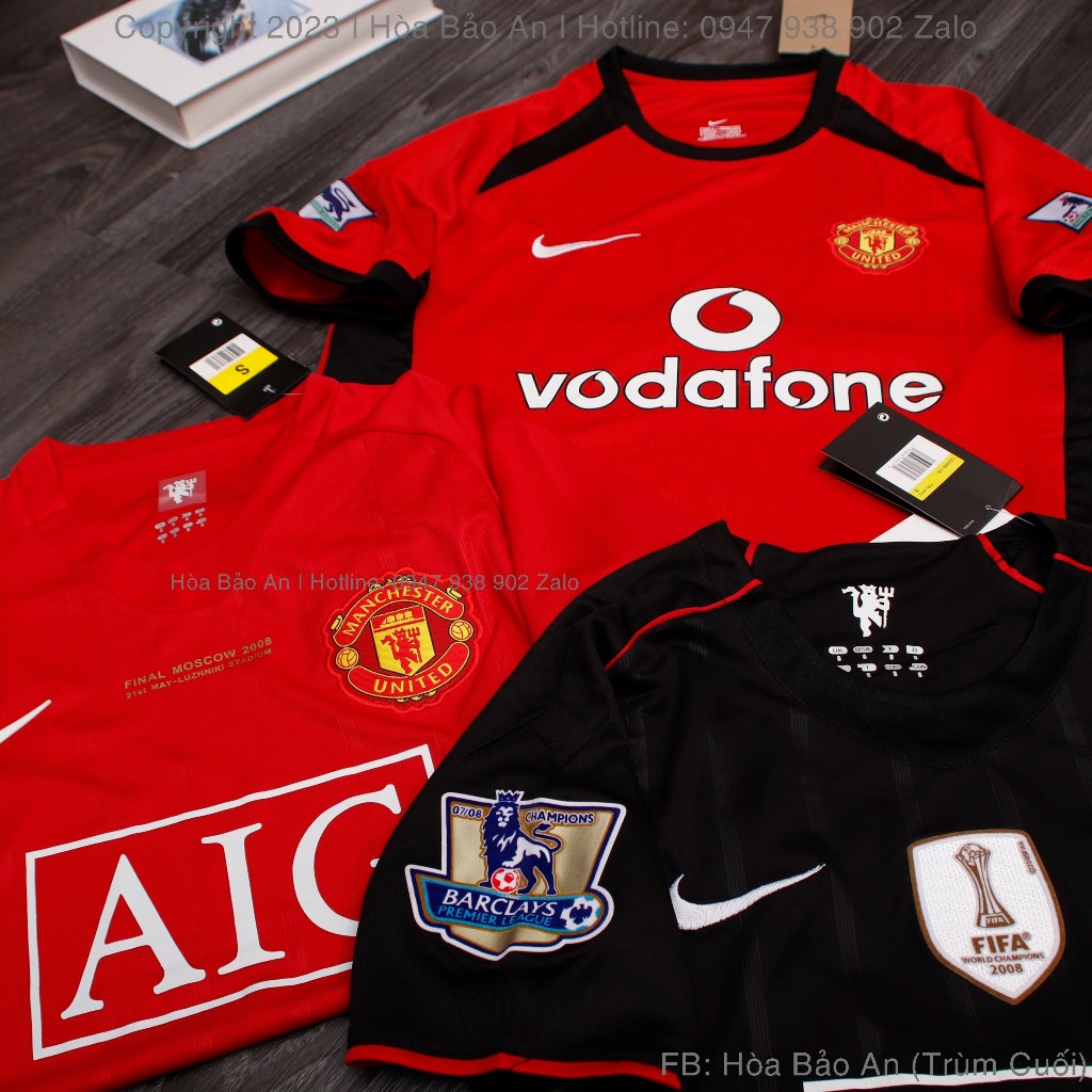 Bộ Quần Áo Bóng Đá CLB Manchester United 2008/2003/2004 - Áo MU AIG 2008 - Vodafone 2003/2004
