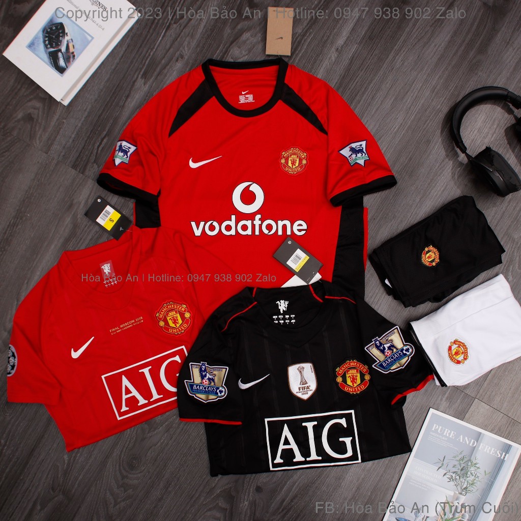Bộ Quần Áo Bóng Đá CLB Manchester United 2008/2003/2004 - Áo MU AIG 2008 - Vodafone 2003/2004