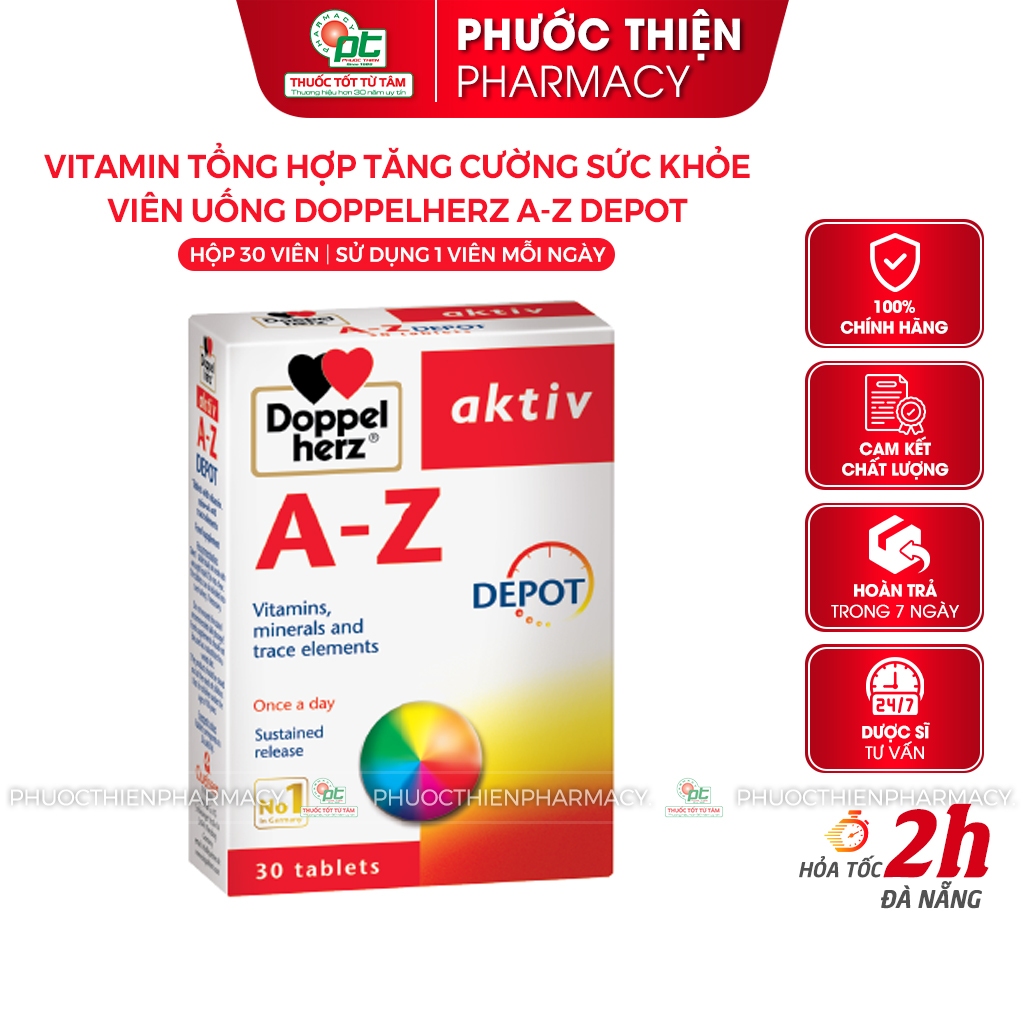 Viên uống Vitamin tổng hợp tăng cường sức khỏe đề kháng Doppelherz Aktiv A-Z Depot Hộp 30 viên
