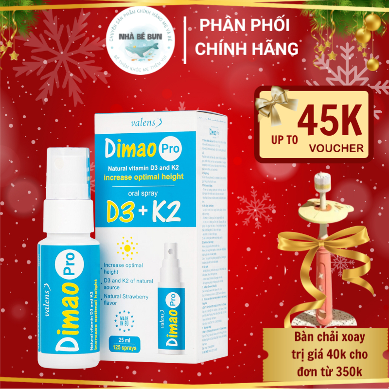 Dimao pro D3k2 - Keovon Spray Vitamin K2 MK7 Hỗ Trợ Tăng Chiều Cao Cho Trẻ, Hỗ Trợ Xương Chắc Khỏe (Chai 25m