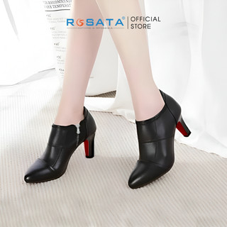 Giày bốt nữ ROSATA RO27 cổ thấp mũi nhọn êm chân khóa kéo gót cao 7cm màu đen xuất xứ Việt Nam