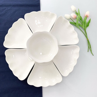 Bộ bát đĩa Hoa Mặt Trời sứ Minh Châu trắng trơn 55cm