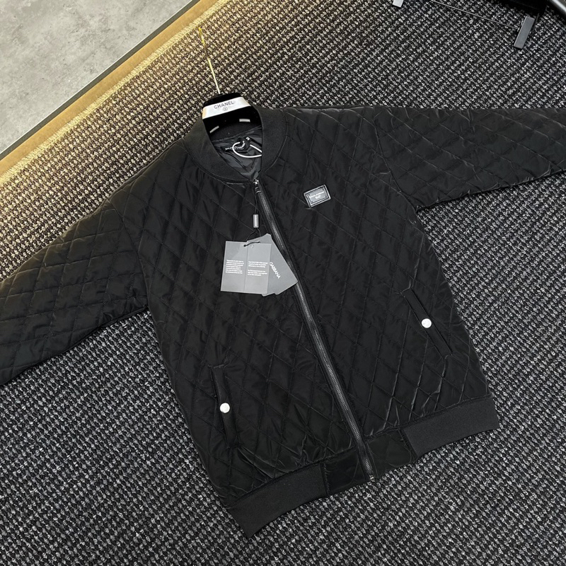 Áo khoác phao nam Dolce trần bông sọc quả trám thêu logo tag sắt ngực vải nhung lì bóng 3 lớp AK126P