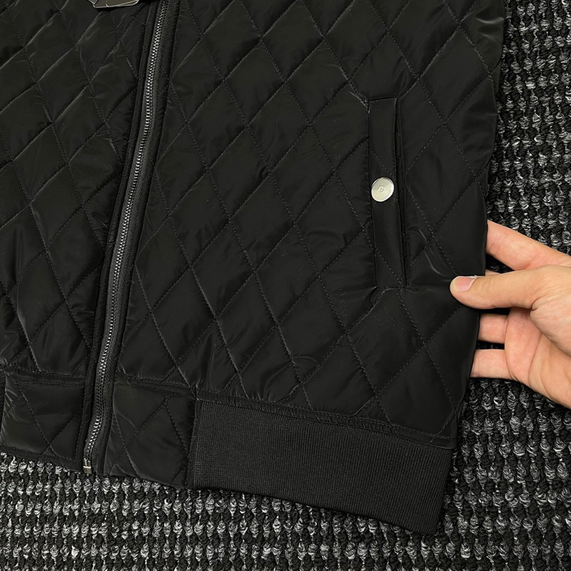 Áo khoác phao nam Dolce trần bông sọc quả trám thêu logo tag sắt ngực vải nhung lì bóng 3 lớp AK126P