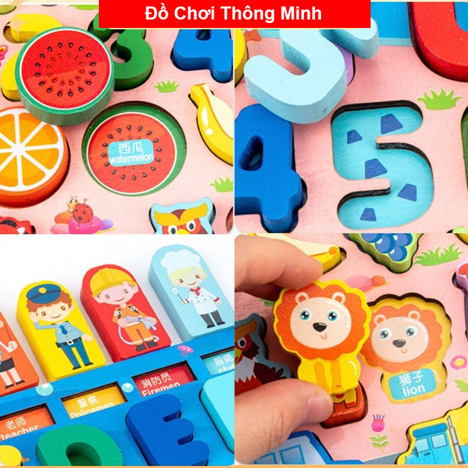 Đồ Chơi - Bộ Bảng Gỗ Thông Minh Tiếng Anh 7 trong 1 - câu cá, chữ cái, số, con vật, phương tiện, trái cây