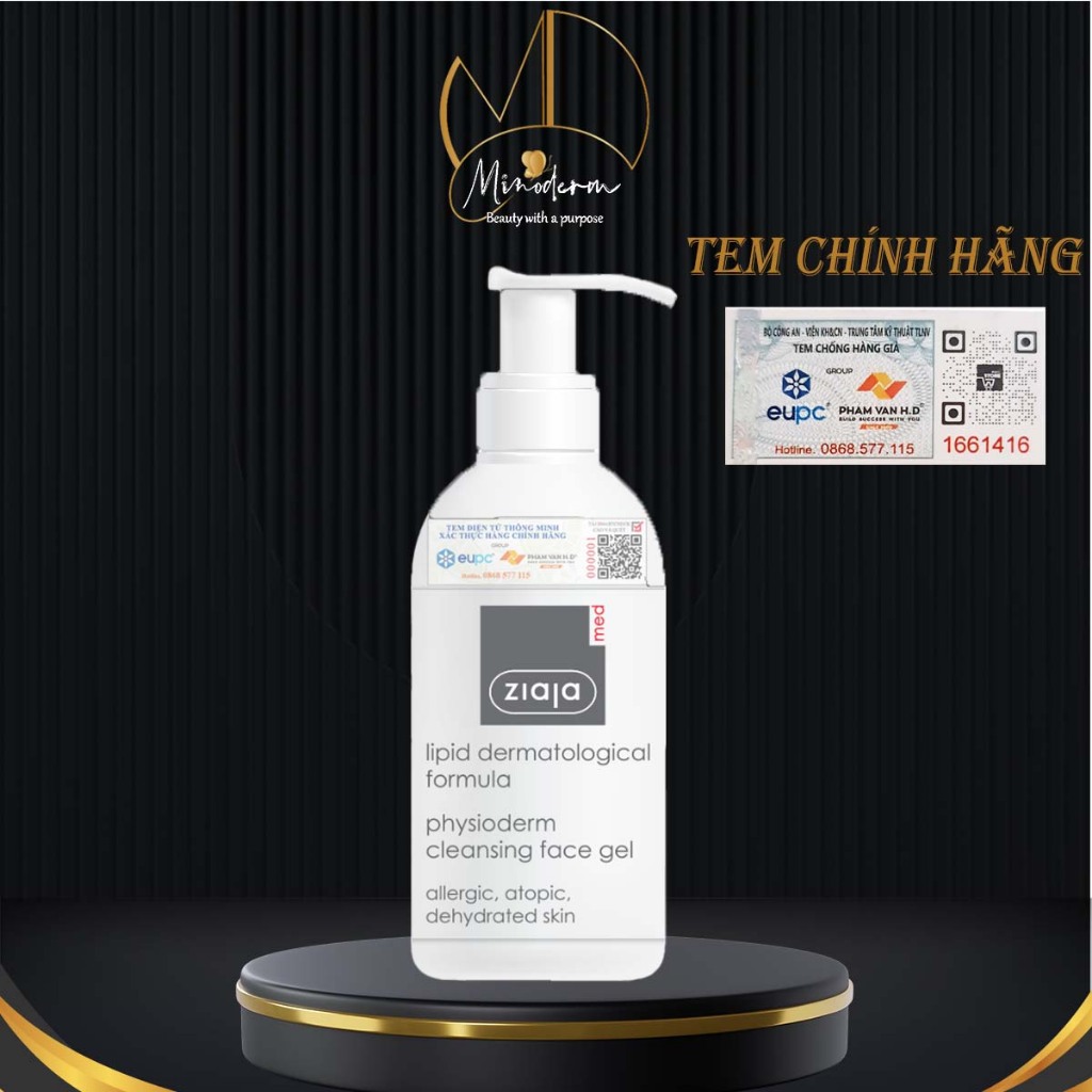 Gel rửa mặt sinh lý Ziaja Med Lipid Dermatological Formula Physioderm Giúp Làm Sạch, Loại Bỏ Dầu cho da nhạy cảm 200ml