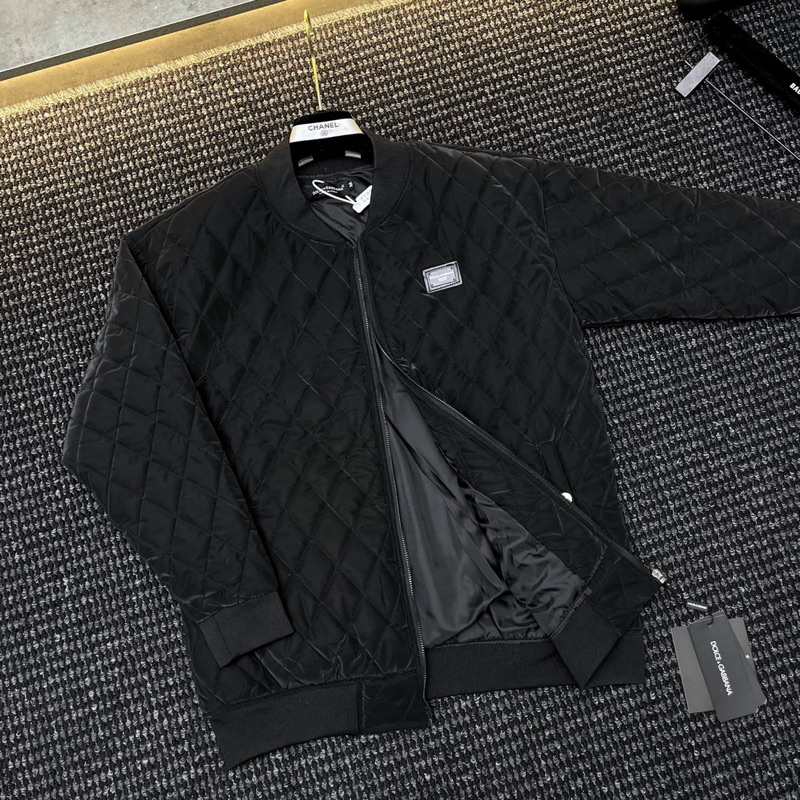 Áo khoác phao nam Dolce trần bông sọc quả trám thêu logo tag sắt ngực vải nhung lì bóng 3 lớp AK126P