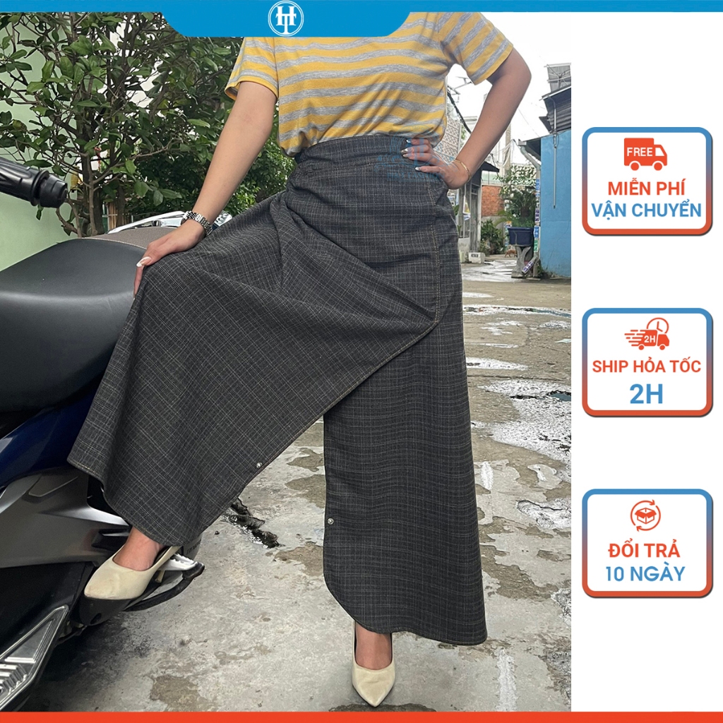 Váy chống nắng xẻ tà vải kaki mềm mại có túi và nút bấm chân KHT44 H&T FASHION