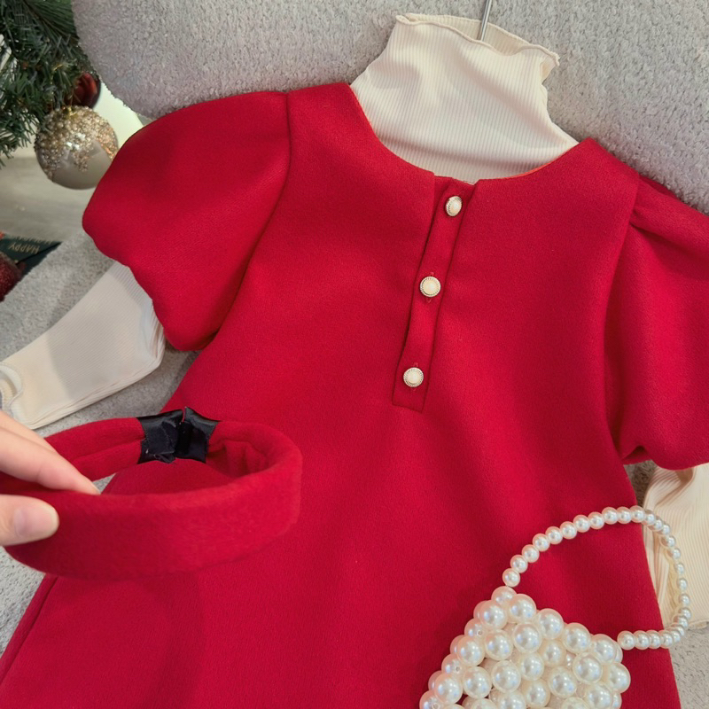 Set váy dạ 3in1 màu đỏ bé gái