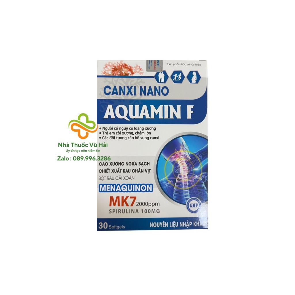 Bổ Sung Canxi Nano Aquamin F + Vitamin D3, Vitamin K2 Phát triển hệ xương, chắc khỏe xương, giảm loãng xương - 30 viên
