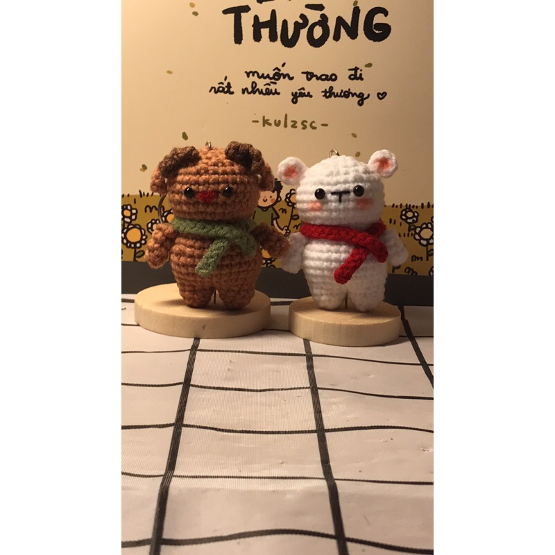 Móc khoá đôi bằng len cute ( hươu gấu , gấu thỏ )