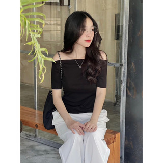 Pass Áo trễ vai cổ thuyền tăm co dãn
