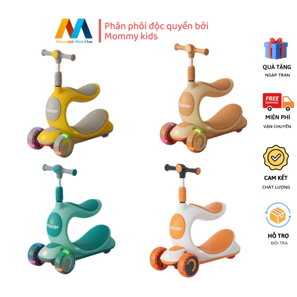 Xe scooter cho bé KIÊM XE CHÒI CHÂN, Xe trượt scoote BLUTOOTH, XE CHÒI CHÂN cho bé 3 bánh to phát sáng