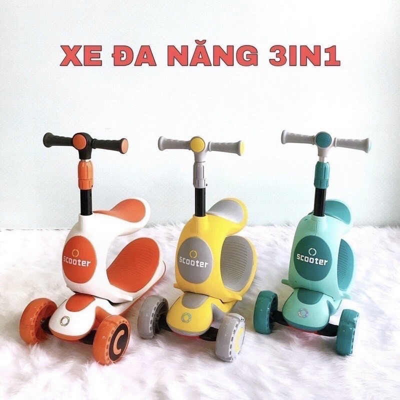 Xe scooter cho bé KIÊM XE CHÒI CHÂN, Xe trượt scoote BLUTOOTH, XE CHÒI CHÂN cho bé 3 bánh to phát sáng