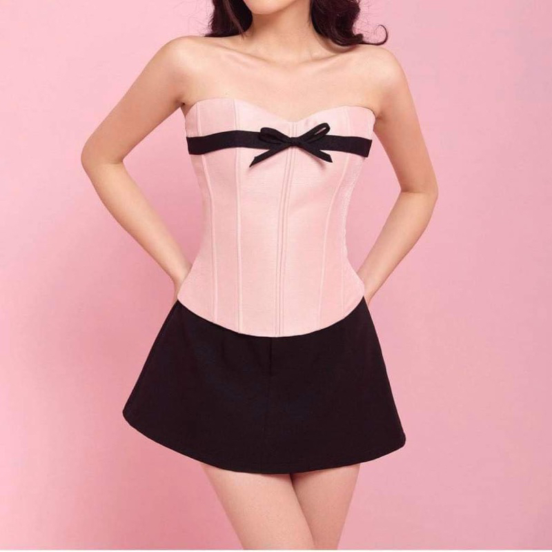 JUBIN STUDIO | Corset thắt nơ vải bố kim tuyến