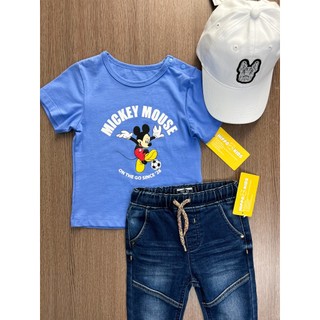 Phong cách và đáng yêu - áo thun cotton ngắn tay màu xanh nước biển mickey mouse cho bé trai!