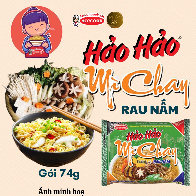 Thùng Mì chay rau nấm Hảo Hảo 74g 30 gói ACECOOK đậm đà nhà nhà đều thích chất lượng Nhật Bản cho bữa ăn ngon