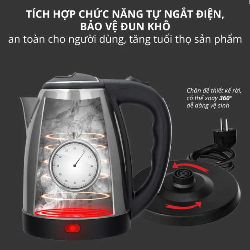 Ấm Đun Nước Inox Siêu Tốc 1.8L Công Suất 1500w Đun Sôi Nhanh Tự Ngắt Điện Khi Sôi Sang-Bền-Đẹp