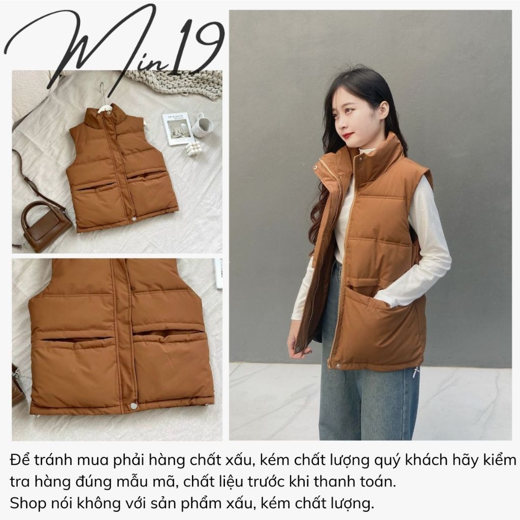 Áo Khoác Gile Nữ MIN19 Áo Phao Ba Lỗ Hàn Quốc Siêu Nhẹ Dáng Ngắn Croptop Vải Kaki Lót Bông Màu Trắng Đen Nâu Thời Trang