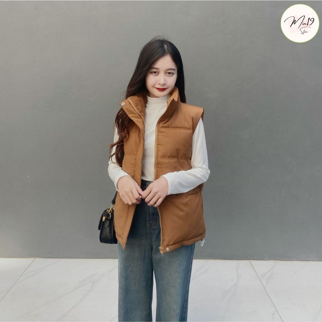 Áo Khoác Gile Nữ MIN19 Áo Phao Ba Lỗ Hàn Quốc Siêu Nhẹ Dáng Ngắn Croptop Vải Kaki Lót Bông Màu Trắng Đen Nâu Thời Trang