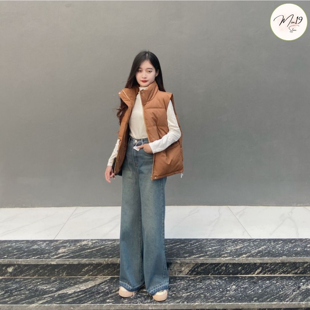 Áo Khoác Gile Nữ MIN19 Áo Phao Ba Lỗ Hàn Quốc Siêu Nhẹ Dáng Ngắn Croptop Vải Kaki Lót Bông Màu Trắng Đen Nâu Thời Trang