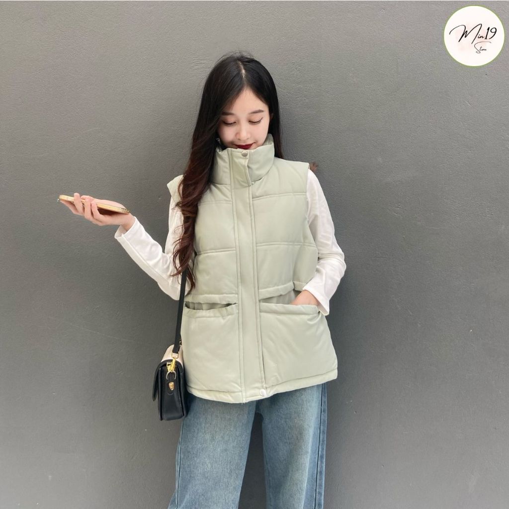 Áo Khoác Gile Nữ MIN19 Áo Phao Ba Lỗ Hàn Quốc Siêu Nhẹ Dáng Ngắn Croptop Vải Kaki Lót Bông Màu Trắng Đen Nâu Thời Trang