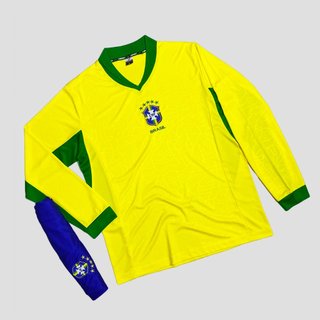 Bộ Quần Áo bóng đá tuyển Brazil Tay Dài Logo Thêu thun lạnh cao cấp A28