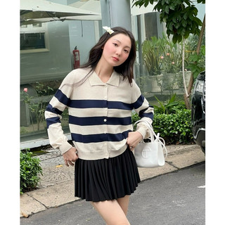 Mì - áo len cổ polo kẻ sọc - moti top