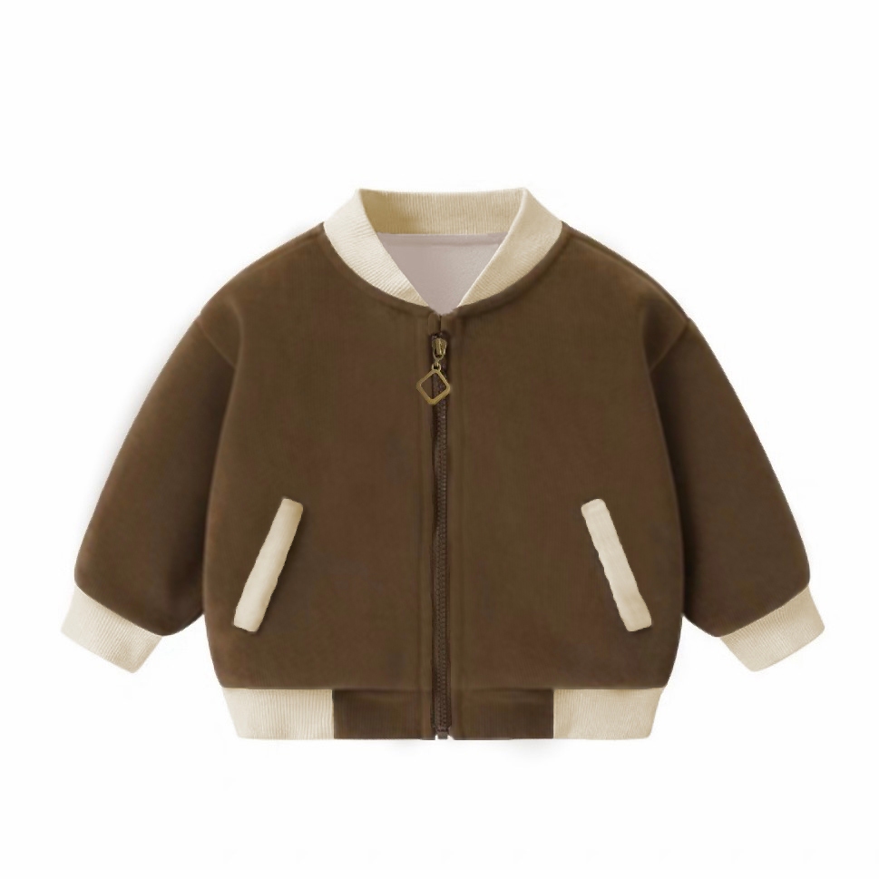 Te503- Áo khoác bomber khoá kéo chất nỉ lót lông nhung mềm mịn phối túi Hokiha Kids cho bé trai bé gái từ 9-19kg