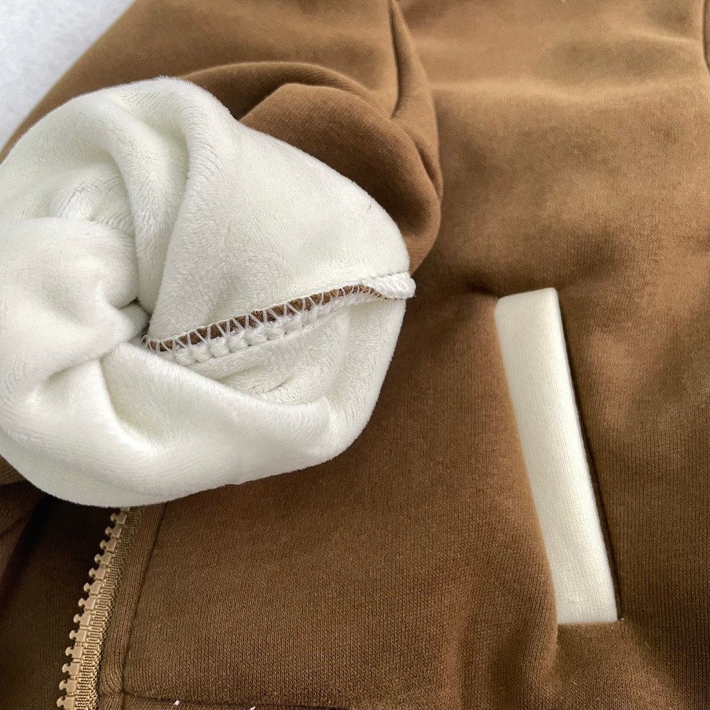 Te503- Áo khoác bomber khoá kéo chất nỉ lót lông nhung mềm mịn phối túi Hokiha Kids cho bé trai bé gái từ 9-19kg