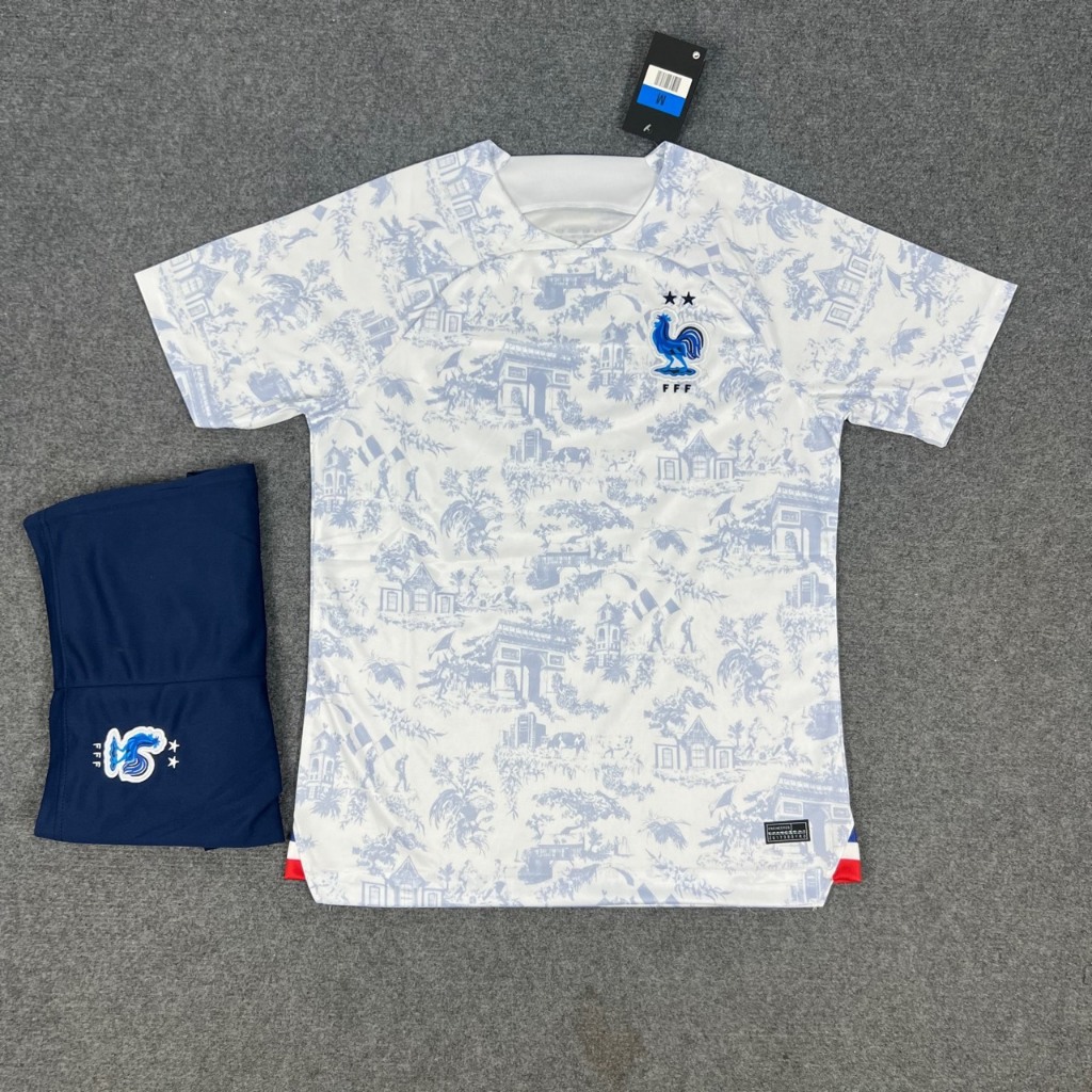 Bộ Quần Áo Đá Bóng PHÁP TRẮNG HOA FORM ÂU Chất Vải Thái Cao Cấp logo Thêu,Cường Vân Sport