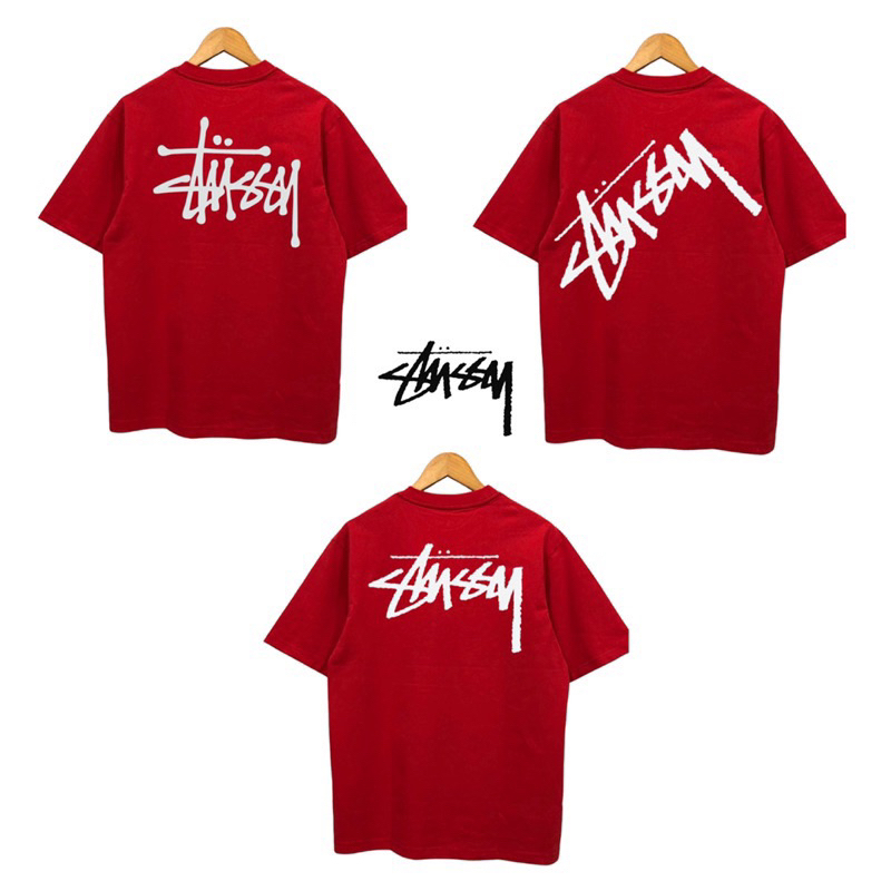 Áo thun STUSSY đỏ tươi ngày tết cao cấp, áo phông Unisex nam nữ Full bọc tag