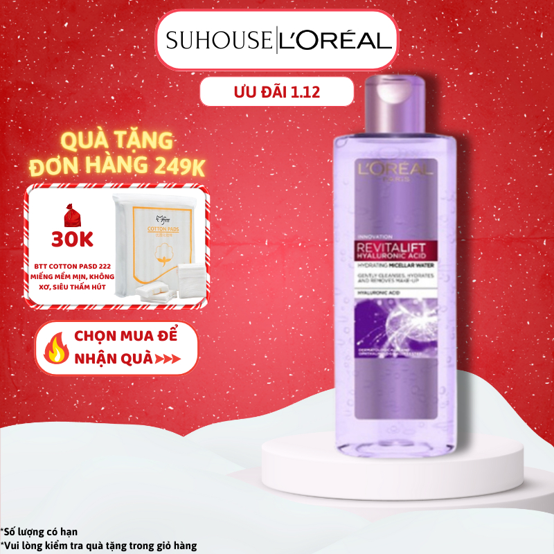 Nước Tẩy Trang Loreal Làm Sạch Và Cấp Ẩm Revitalift Hyaluronic Acid Hydrating Micellar Water 400ml